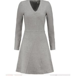 ISSA London Celestine Felted A line V neck long sleeve Wool Mini Dress Grey S
